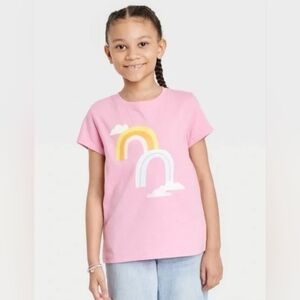 Cat & Jack Pink Short Sleeve Tee with Rainbow Graphic Design NWT Size: M